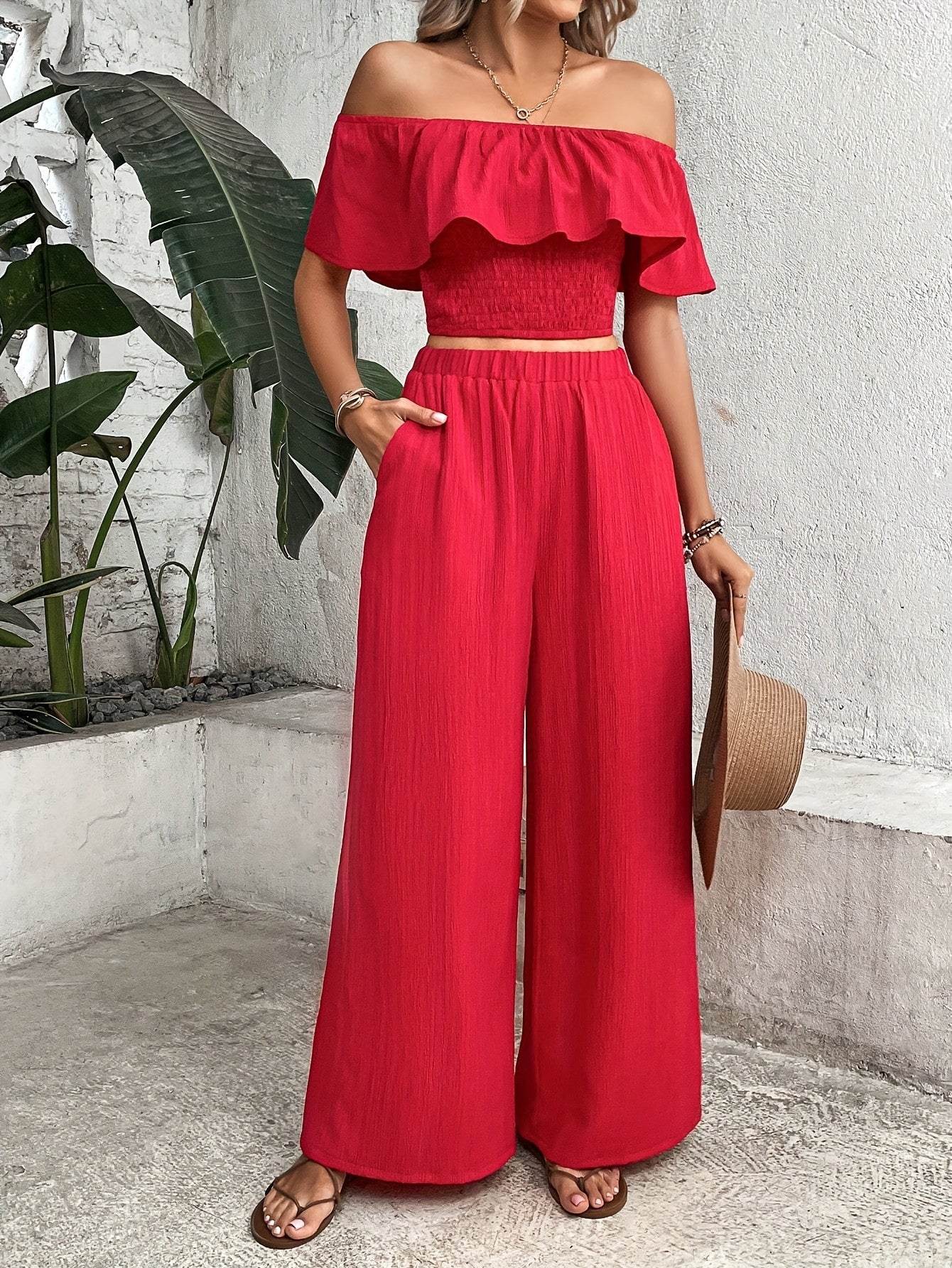 Elegant Two-Piece Set - 100% Polyester for Spring/Summer Style - Buy Center