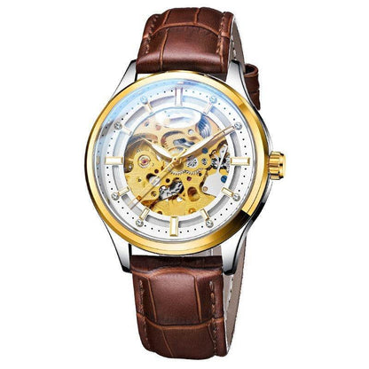 Buy Center Men's Mechanical Watch - Elegant Gold Shell & Leather Strap - Buy Center