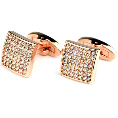 Full Diamond Precision Rose Gold Cufflinks - Elegant White Diamonds Style - Buy Center