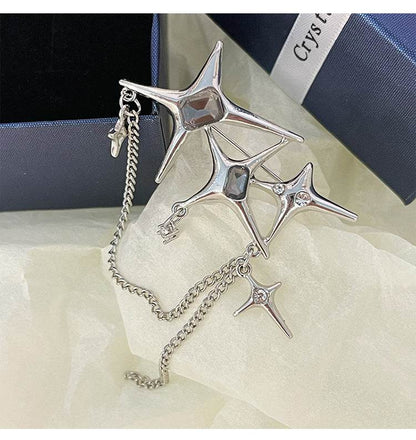 Buy Center Four Eight-Pointed Stars Zircon Chain Brooch for Women - Buy Center
