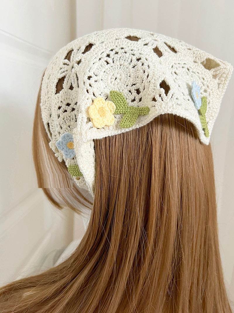 Retro French Triangular Binder Headscarf - Knitted Floral Charm Accessory - Buy Center