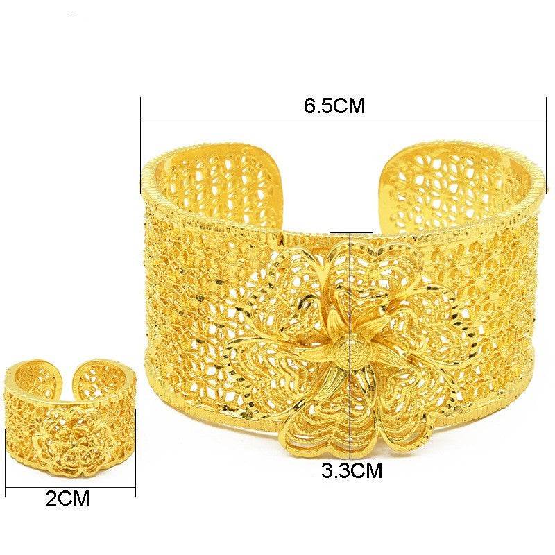 Women's Alluvial Gold Bracelet Ring Set - C-Shaped Ripple Design - Buy Center