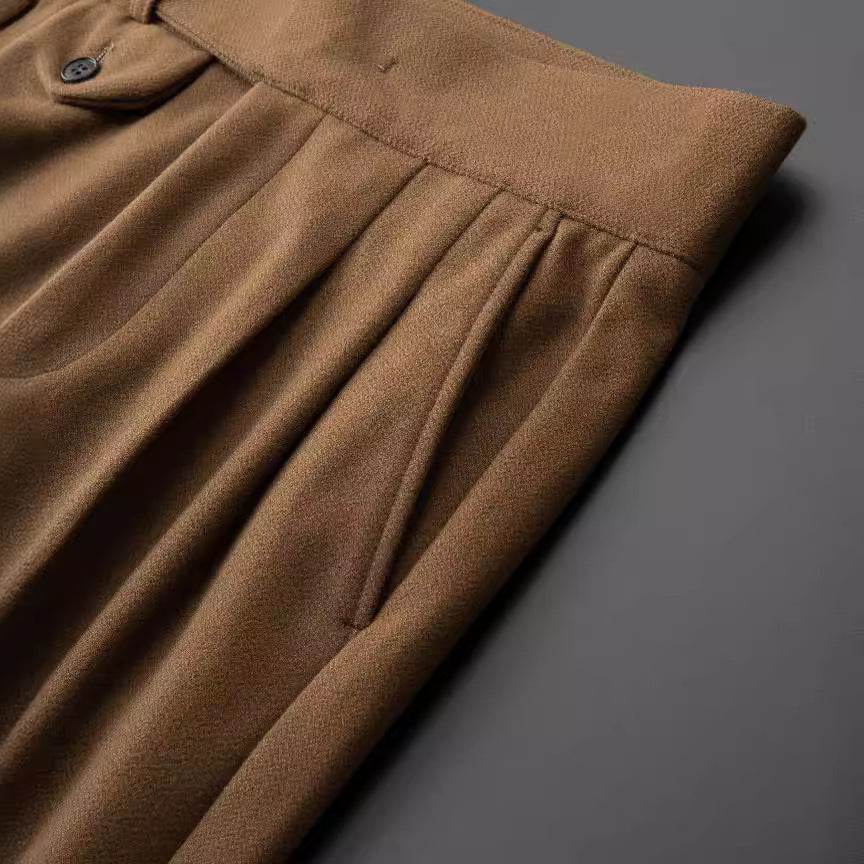 Buycenter Men's High Waist Retro Trousers - Casual Pants in Camel & Black - Buy Center