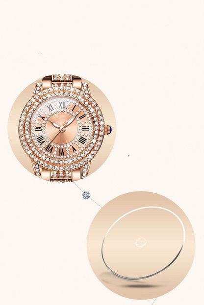 Buycenter Elegant Quartz Watch - Sparkling Diamonds, Stainless Steel Design - Buy Center