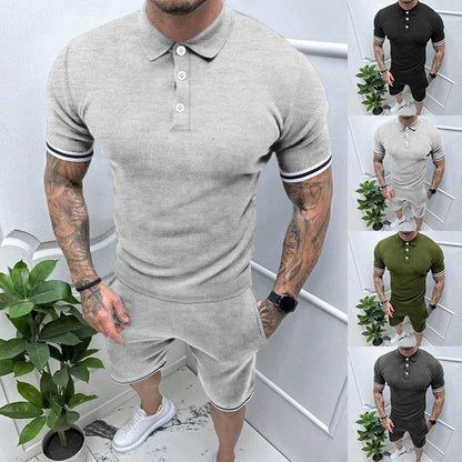 Buycenter Casual Lapel T-Shirt Suit for Men - Short Sleeve & Shorts - Buy Center