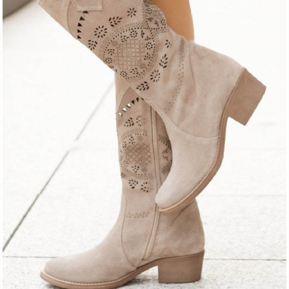 Stylish Mid Heel Suede High Boots for Women - Autumn & Winter Chic - Buy Center