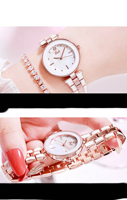 Trendy Korean Style Ladies Watch - White Quartz with Stainless Steel Strap - Buy Center