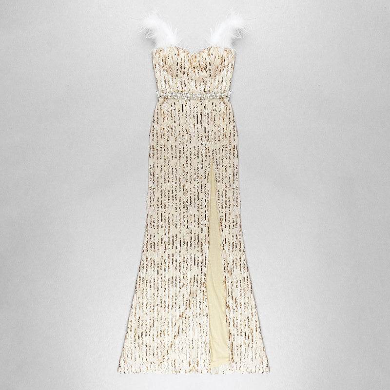 Buycenter Sexy Fishtail Evening Dress - Large Slit Champagne Tube Top - Buy Center