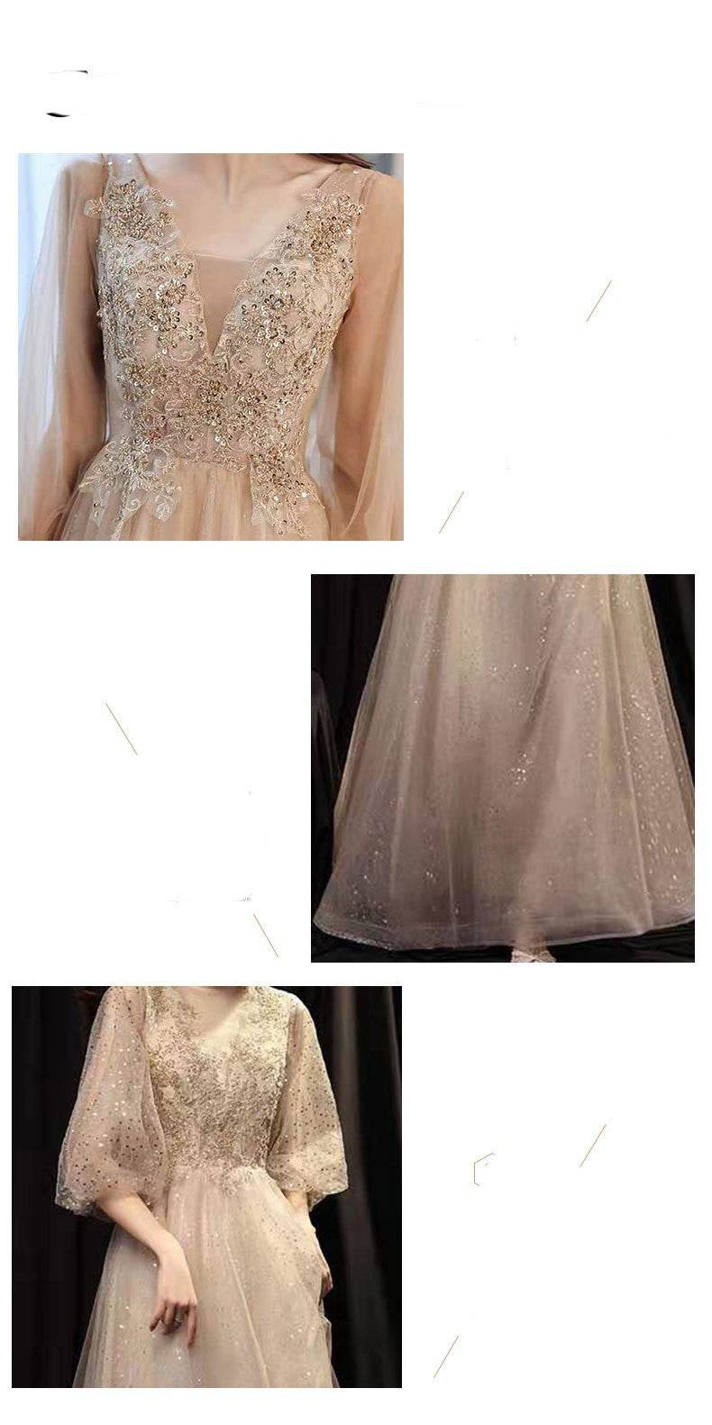 Buycenter Slim Beauty Gold Evening Dress - V-Neck Design, Sizes S-XXL - Buy Center