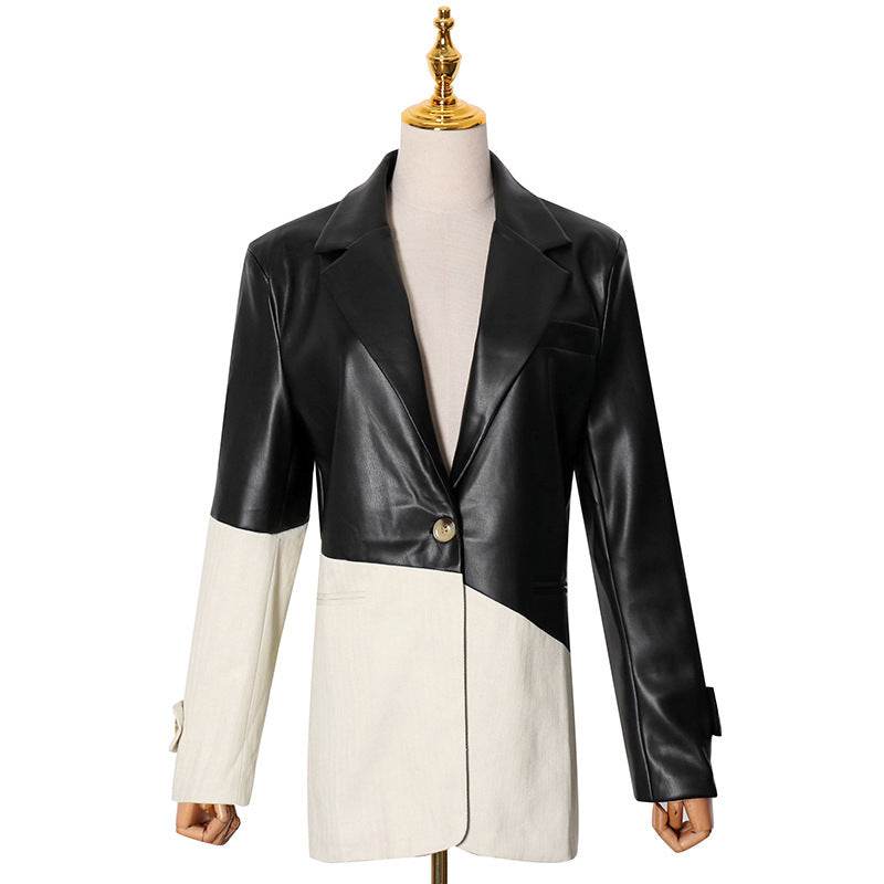 Buycenter Ladies PU Leather Suit Jacket - Stylish Loose Stitching Design - Buy Center