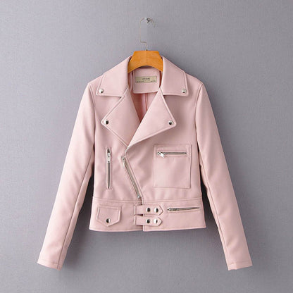 Buycenter Ladies Motorcycle PU Jacket - Stylish Lapel Zipper Design - Buy Center