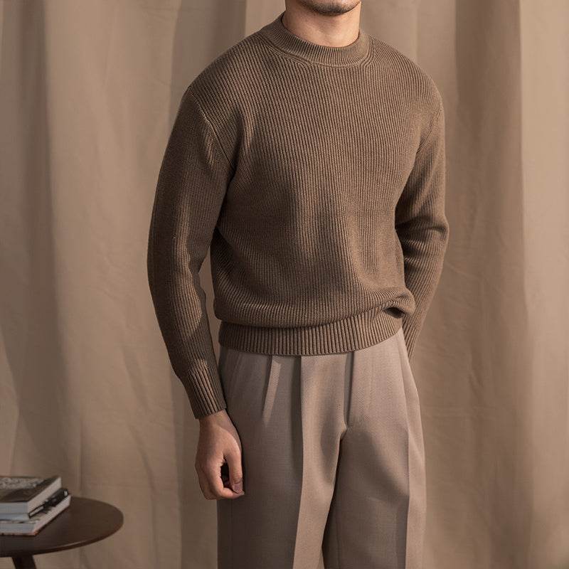 Buycenter Thick Needle Round Neck Sweater - Comfy Wool Blend Pullover - Buy Center