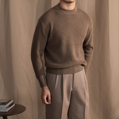 Buycenter Thick Needle Round Neck Sweater - Comfy Wool Blend Pullover - Buy Center