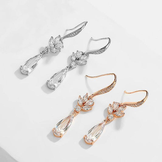 Buycenter Long Korean Wedding Earrings - Elegant Water Drop Design - Buy Center