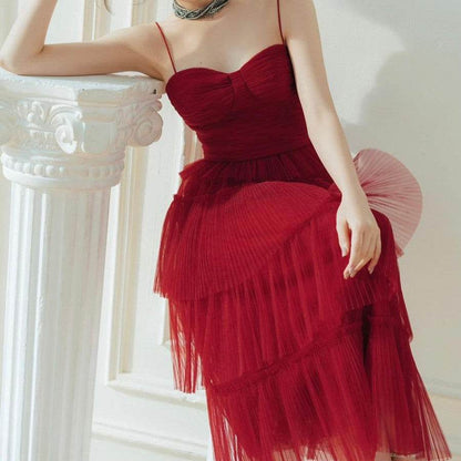 Buycenter Dark Red Evening Dress - Flowing Long Skirt for Elegant Occasions - Buy Center