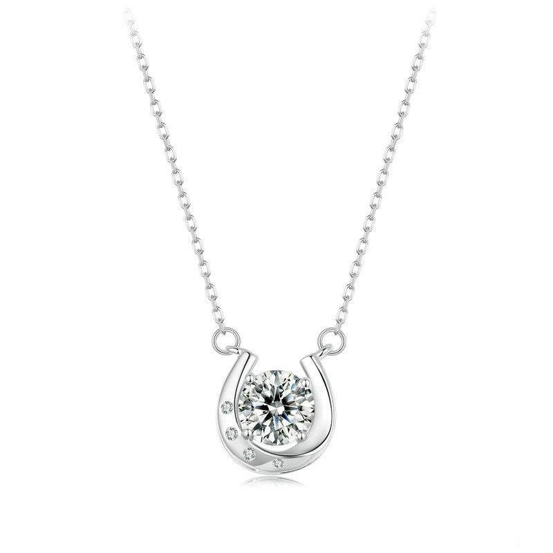 Buycenter Women's Moissanite Horseshoe Necklace - Light Luxury Silver Design - Buy Center