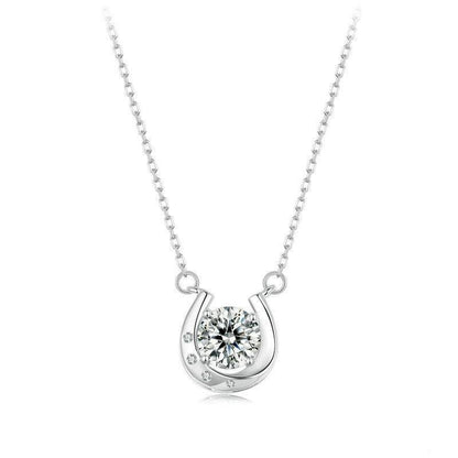Buycenter Women's Moissanite Horseshoe Necklace - Light Luxury Silver Design - Buy Center