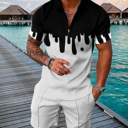 Buycenter Men's Summer Polo Shirt Suit - Plus Size Geometric Fashion - Buy Center