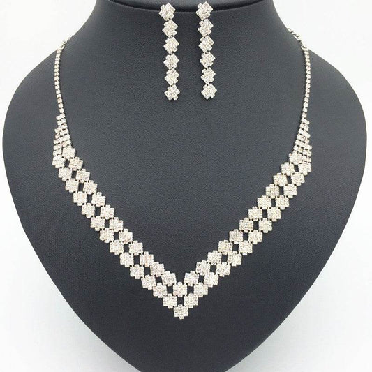 Exquisite Luxury Double Diamond Bridal Necklace & Earring Set - Modern Elegance - Buy Center