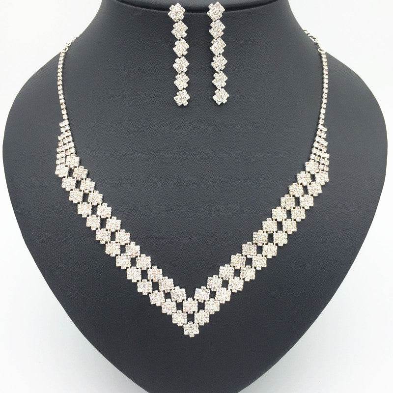 Exquisite Luxury Double Diamond Bridal Necklace & Earring Set - Modern Elegance - Buy Center