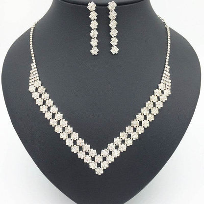 Exquisite Luxury Double Diamond Bridal Necklace & Earring Set - Modern Elegance - Buy Center
