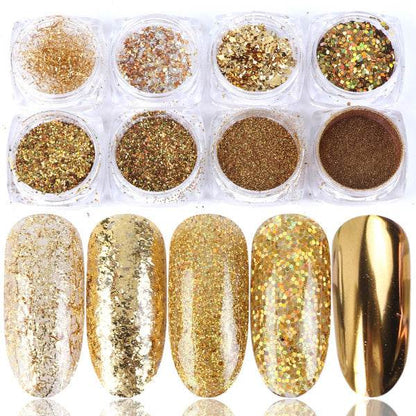 8 Box Mix Glitter Nail Art Powder Set - Holographic Shine for 2025 - Buy Center