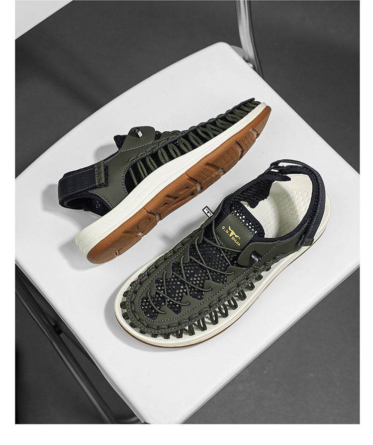 Men’s Summer Trekking Sandals - Woven Hollow Style with Velcro Closure - Buy Center