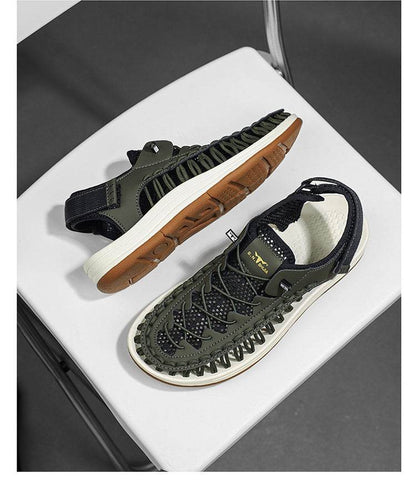 Men’s Summer Trekking Sandals - Woven Hollow Style with Velcro Closure - Buy Center