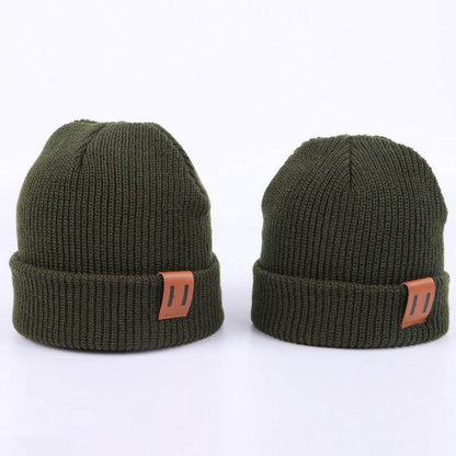 Casual Leather Knitted Baby Cap - Stylish Thermal Beanie for All Ages - Buy Center