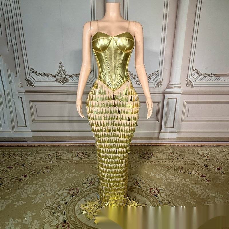 Elegant Gold Mermaid Evening Dress - Slimming Bandage Design for Women - Buy Center