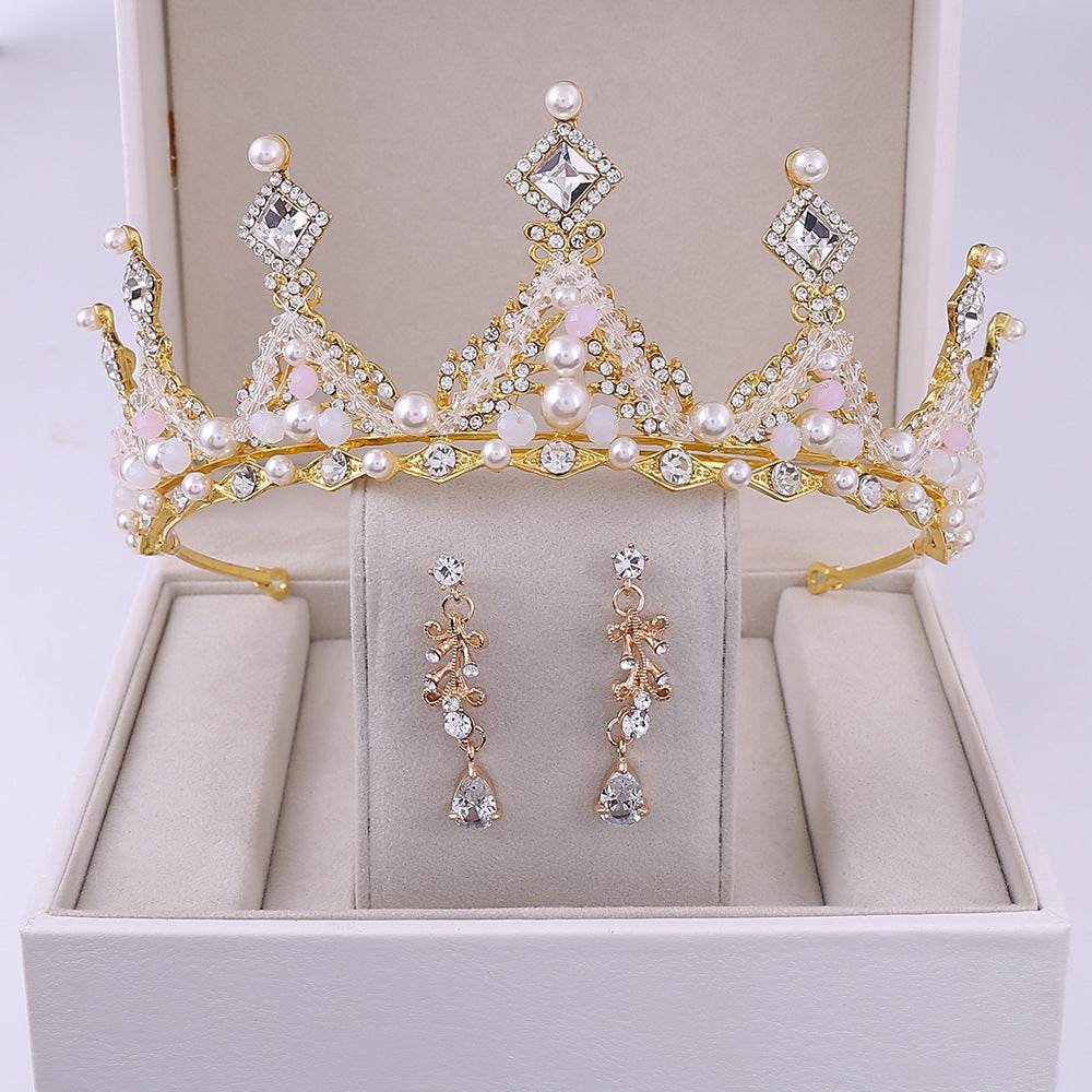 Korean Style Bridal Crown Earring Set - Handmade Wedding Hair Jewelry - Buy Center
