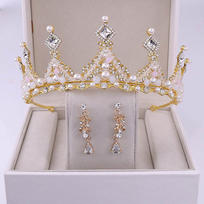 Korean Style Bridal Crown Earring Set - Handmade Wedding Hair Jewelry - Buy Center