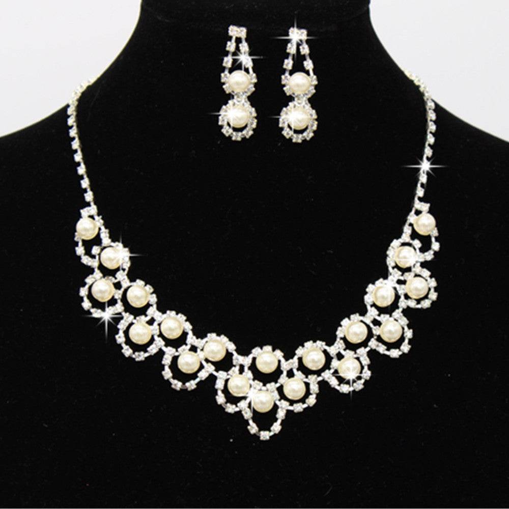 Elegant Bridal Jewelry Set - Pearl Necklace & Rhinestone Earrings 2025 - Buy Center