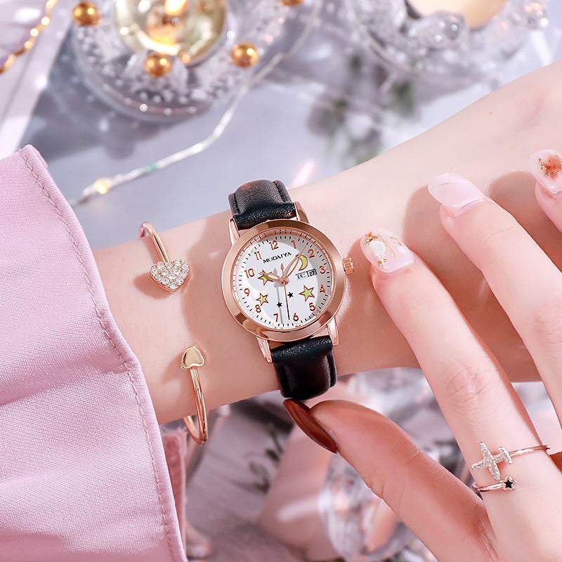 Women's Luminous Quartz Watch - Double Calendar, Stylish & Slim Design - Buy Center