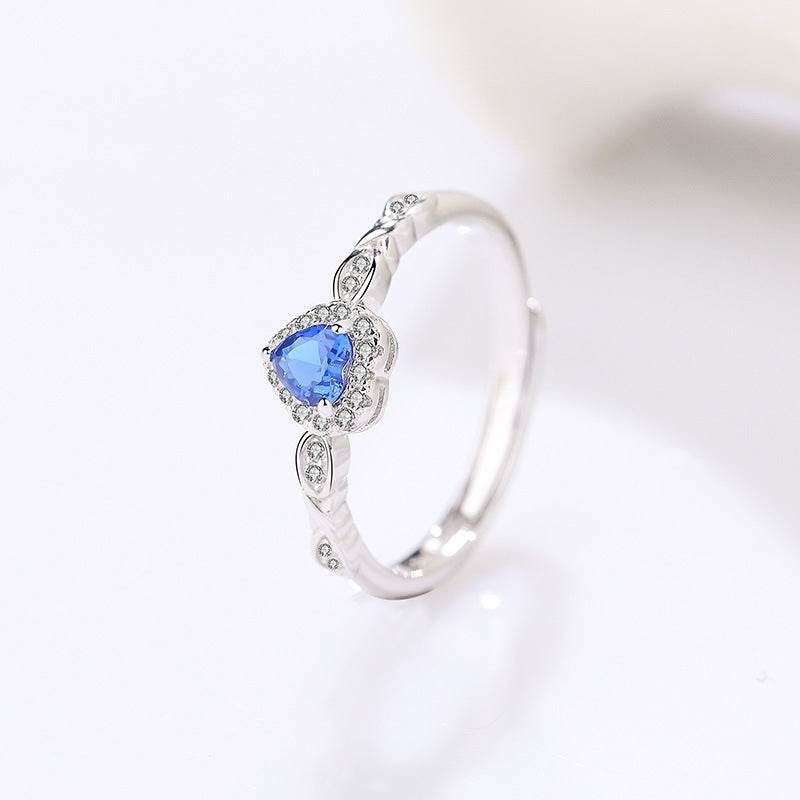 Buycenter S925 Sterling Silver Blue Zircon Heart Ring - Adjustable Design - Buy Center