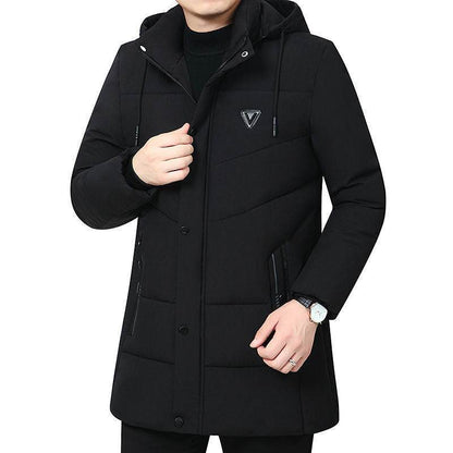 Thickened Men's Winter Coat - Stylish V-Neck Jacket in Black & Dark Blue - Buy Center
