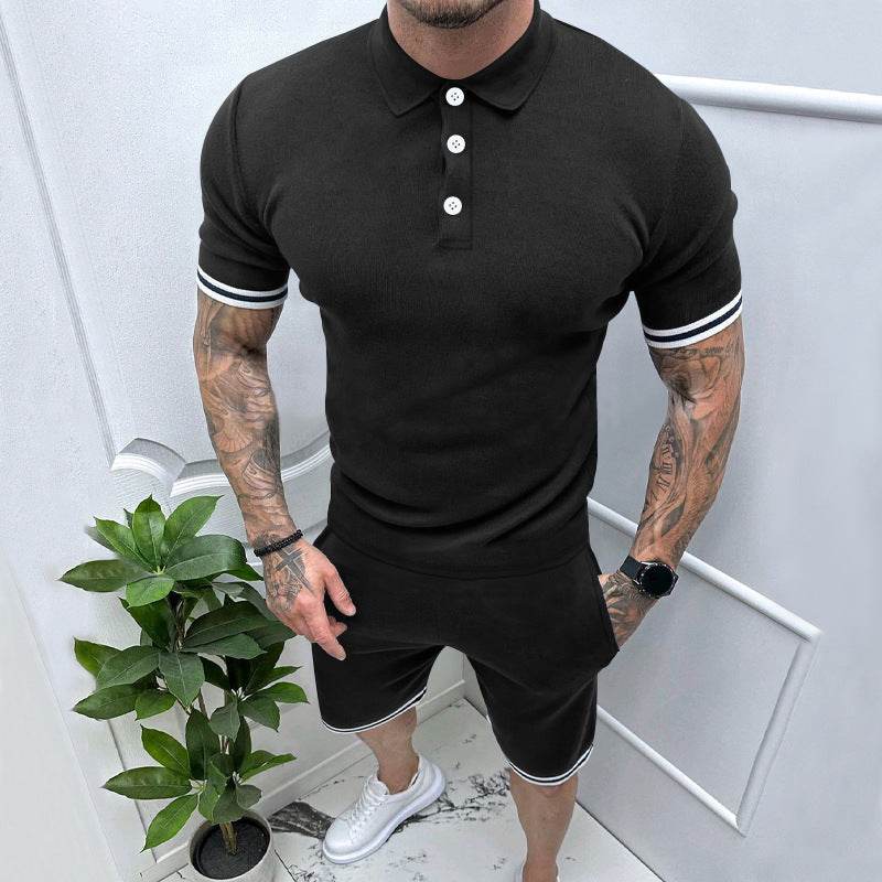 Buycenter Casual Lapel T-Shirt Suit for Men - Short Sleeve & Shorts - Buy Center