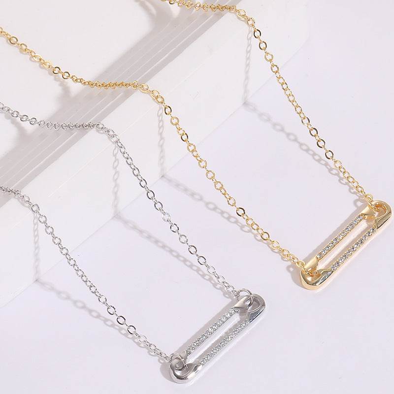 14k Gold Personalized Pin Zircon Pendant Clip Necklace - Adjustable Luxury - Buy Center
