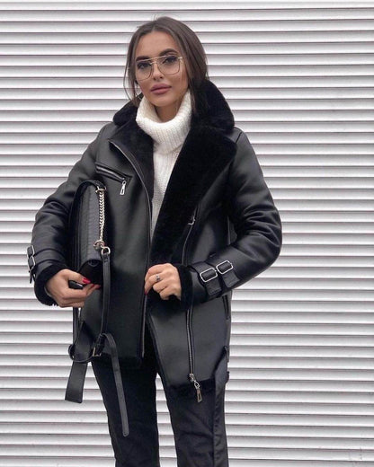 Stylish Women's Suede Zipper Cardigan - Trendy Long Sleeve Solid Coat - Buy Center