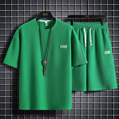 Men's Casual Tracksuit Short Sleeve Set - Breathable Waffle Cotton Style - Buy Center