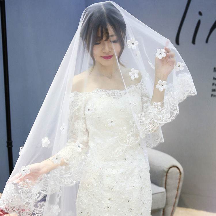 New Style Korean Lace Petal Wedding Veil - Customizable 1.5m Length - Buy Center