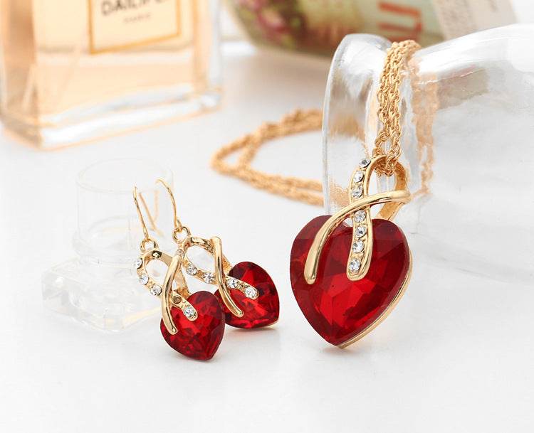 Heart-Shaped Crystal Earrings Set - Stylish Faux Zircon Jewelry for Women - Buy Center