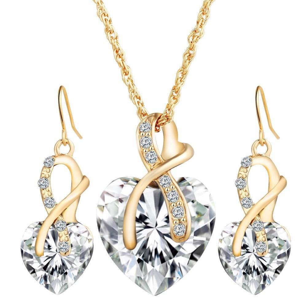 Heart-Shaped Crystal Earrings Set - Stylish Faux Zircon Jewelry for Women - Buy Center