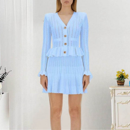 Niche V-Neck Knitted Midi Dress - High Waist A-Line for Elegant Style - Buy Center