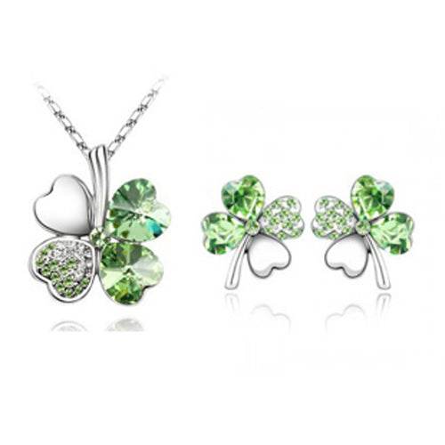 Four-Leaf Clover Crystal Necklace & Earrings Set - Elegant Jewelry for Women - Buy Center