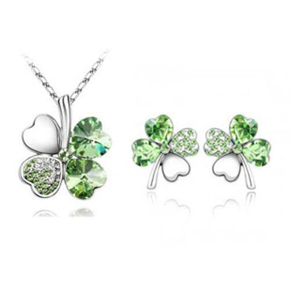 Four-Leaf Clover Crystal Necklace & Earrings Set - Elegant Jewelry for Women - Buy Center