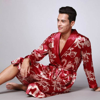 Elegant Men's Silk Robe - Premium V-Neck Long Sleeve Lounge Wear - Buy Center