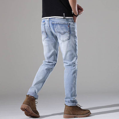Men's Slim-Fit Ripped White Jeans - Casual Mid Waist Summer Pants - Buy Center