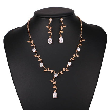 Elegant Bridal Jewelry Set - Zircon Drop Earrings & Necklaces in Gold/Silver/Red/Blue - Buy Center