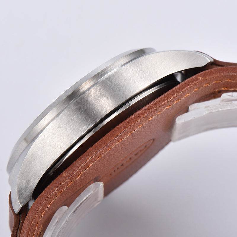 Buycenter Luminous Mechanical Watch - Casual Brown Leather Strap, 44mm Dial - Buy Center